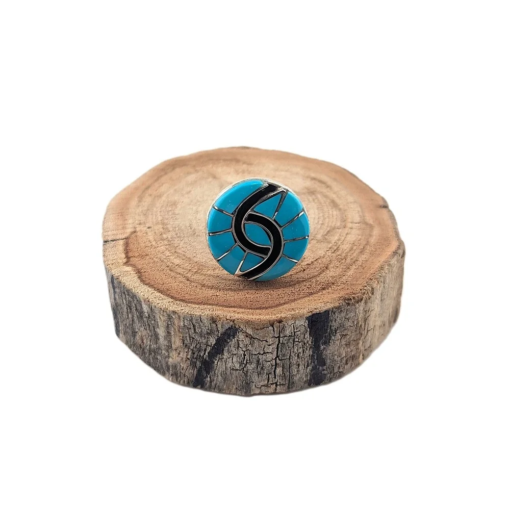 Zuni Hummingbird Ring Kingman RoundTurquoise Native American Jewelry Sz 7.75US**